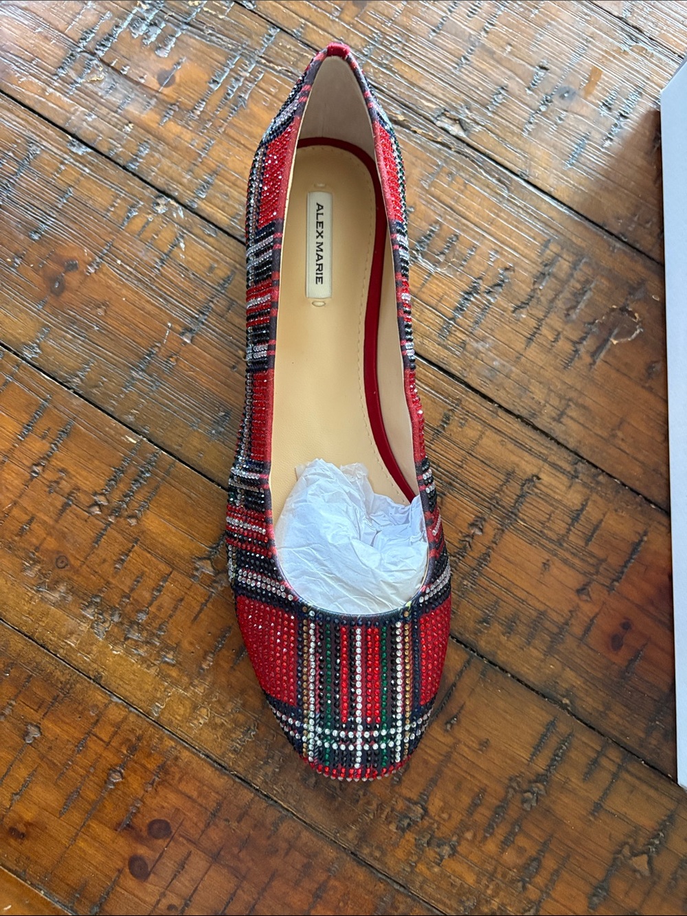 Alex Marie Red Plaid Beaded Pointed Ballet Flat